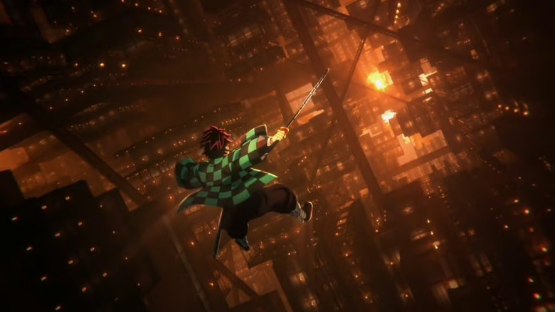 Tanjiro tombe dans le château d'Infinity