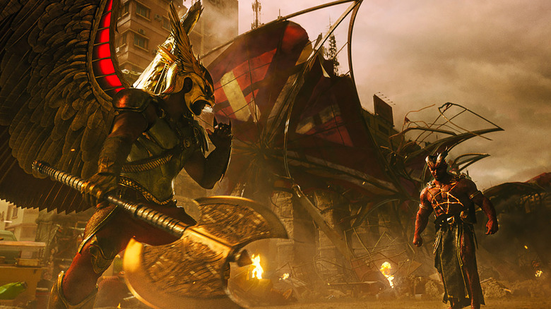 Hawkman combattant Sabbac dans Black Adam (2022)