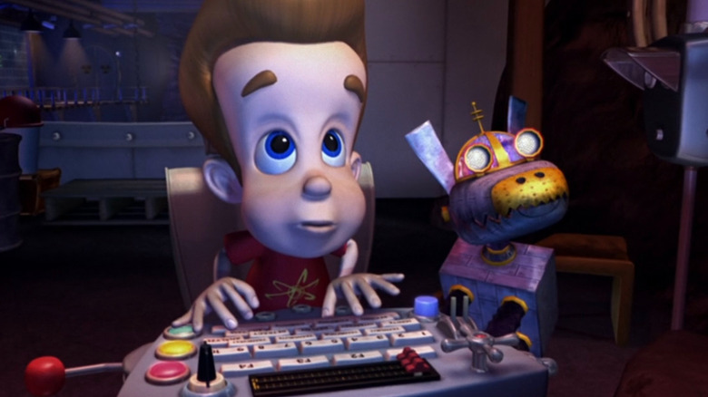 Jimmy Neutron et son chien Goddard regardent l'ordinateur dans
