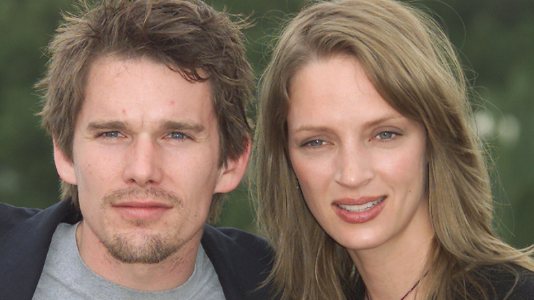 Ethan Hawke et Uma Thurman posant lors d'une séance photo au 54ème Festival de Cannes