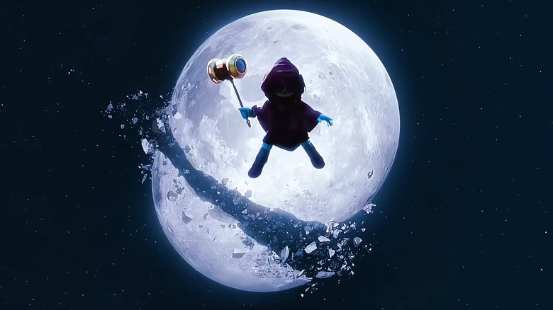 Amy sautant devant la lune brisée la nuit 