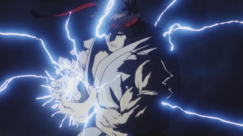 Ryu évoquant une boule de feu dans Street Fighter II : le film d'animation (1994)