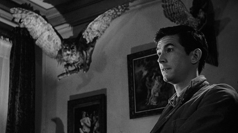 Norman Bates à côté d'un hibou taxidermié