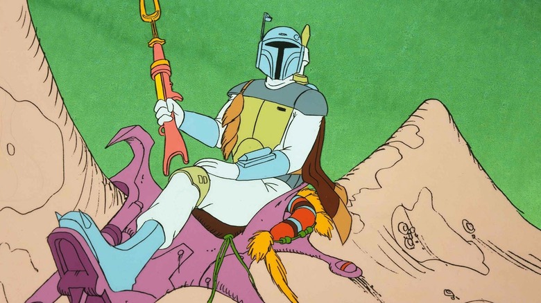 Boba Fett chevauchant une créature géante dans le Star Wars Holiday Special (1978)