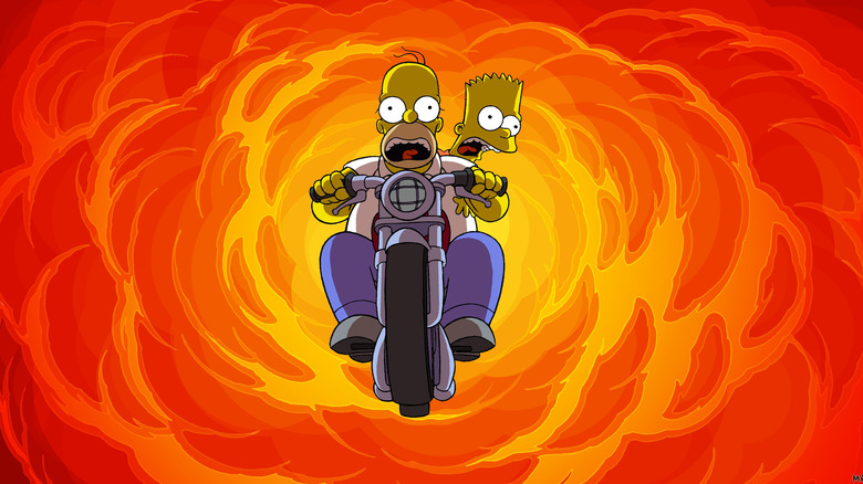 Homer et Bart Simpson échappent à une explosion dans Le film Les Simpsons (2007)