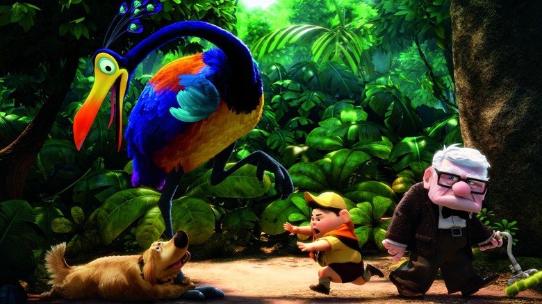 Les personnages principaux de Up agissant de façon farfelue dans la jungle (2009)