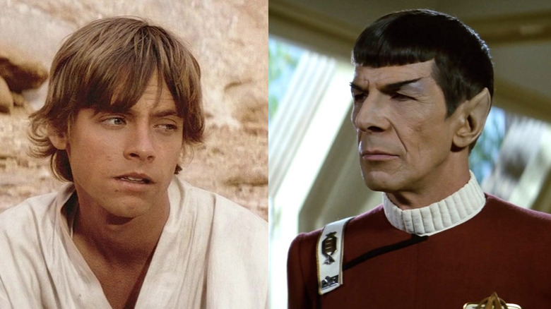 Luke Skywalker regardant vers la droite dans Stars Wars : Un nouvel espoir et Spock regardant vers la gauche dans Star Trek II : La Colère de Khan
