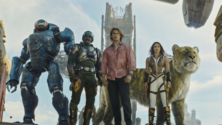 Roboto, Man-At-Arms, Adam, Teela et Cringer sortant d'un navire dans Masters of the Universe