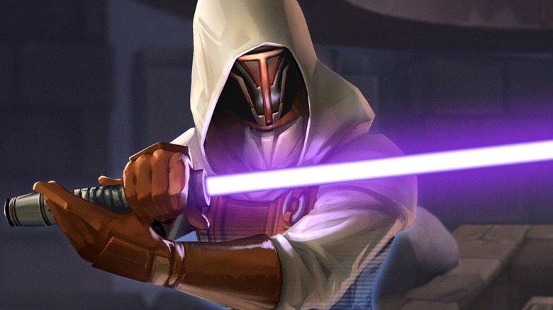 Revan tenant un sabre laser violet 