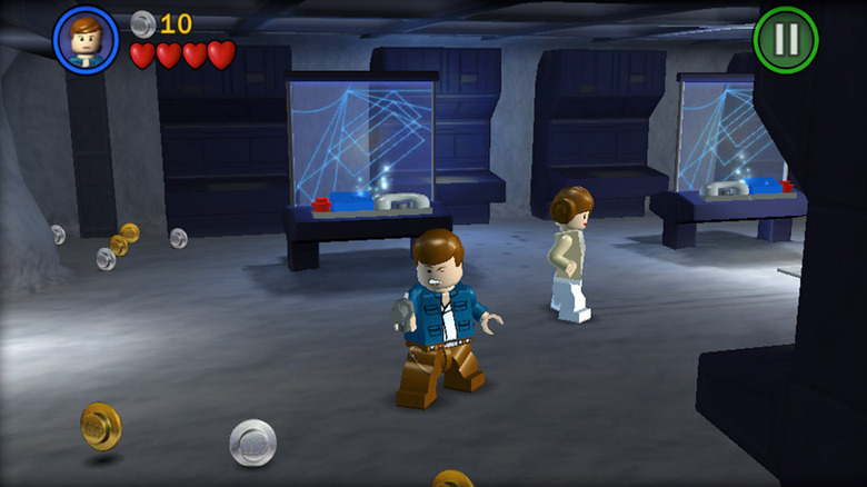 Han Solo et Leia dans Echo Base sur Hoth dans un niveau de LEGO Star Wars : La Saga Complète (2007)