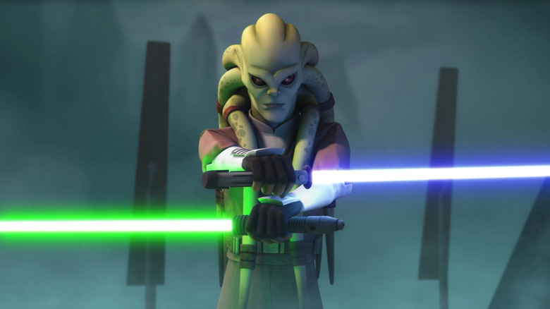 Kit Fisto brandissant un sabre laser bleu et vert dans Star Wars : The Clone Wars (2008)