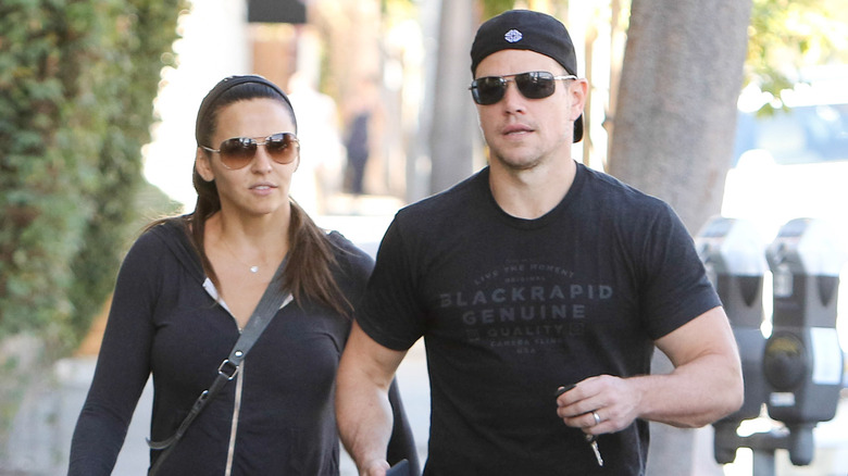 Matt Damon et Luciana Barroso Damon en route vers la salle de sport