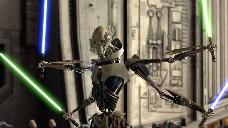 Le général Grievous brandissant quatre sabres laser dans Star Wars : Épisode III – La Revanche des Sith