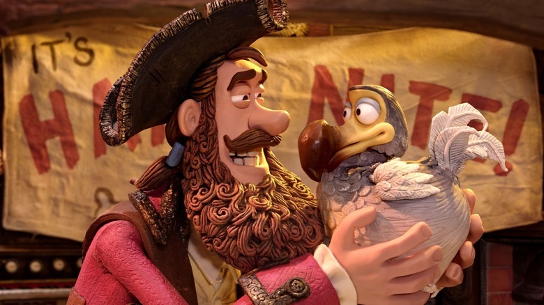 Capitaine pirate caressant un Dodo dans Les Pirates ! Bande de marginaux