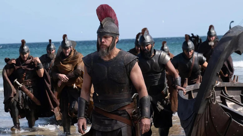 Ulysse et ses hommes marchant sur le rivage dans L'Odyssée