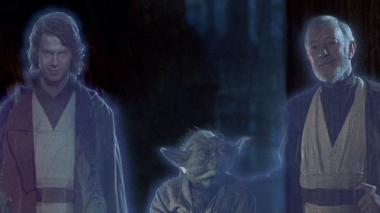 Hayden Christensen, Yoda et Alec Guinness dans Le Retour du Jedi