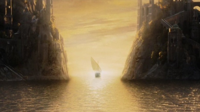 Un navire quitte les Grey Havens jusqu'au coucher du soleil. 