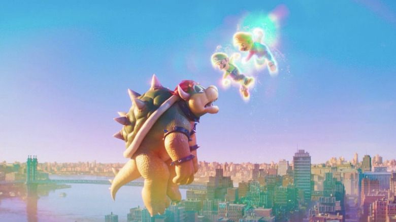 Mario et Luigi se préparent à frapper Bowser dans le ciel 