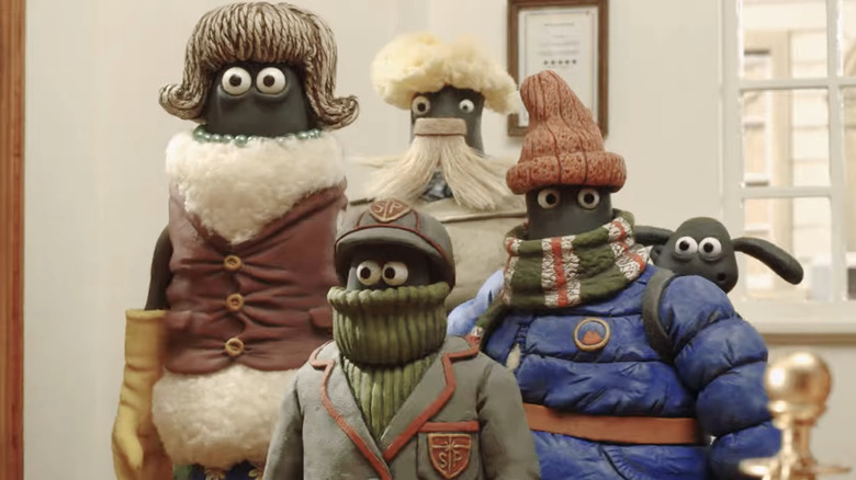 Shaun et les autres moutons Mossy Bottom déguisés en humains dans 