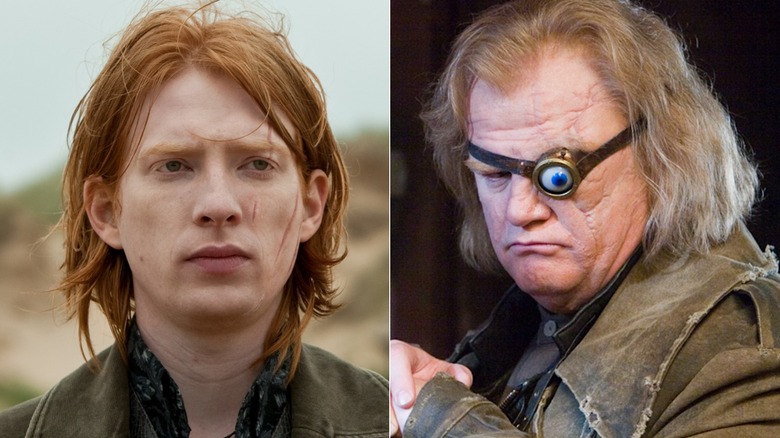 Bill Weasley a l'air sérieux et Mad-Eye Maugrey regarde de haut dans Harry Potter