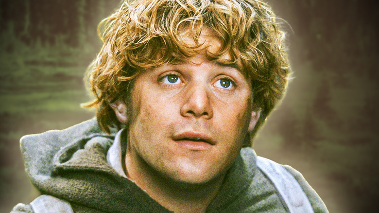 Une image composite du visage de Sam avec un contour brillant sur un bois