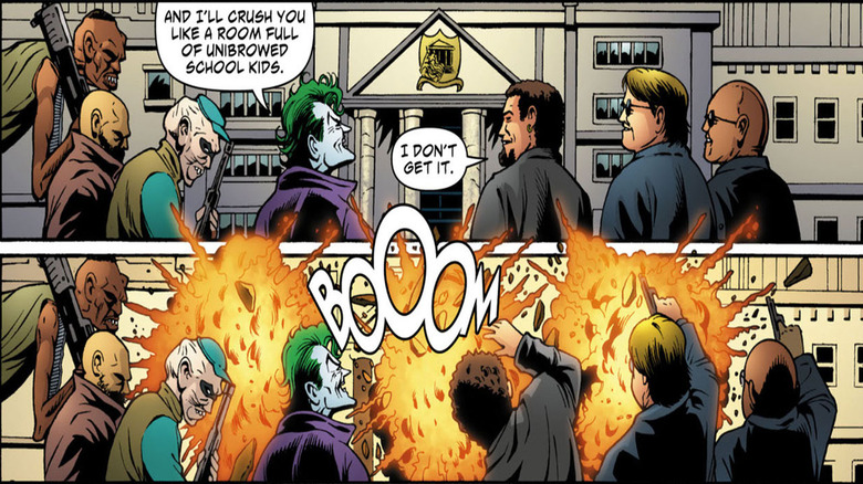 Le Joker fait exploser un bâtiment scolaire dans Batman : Cacophony 1