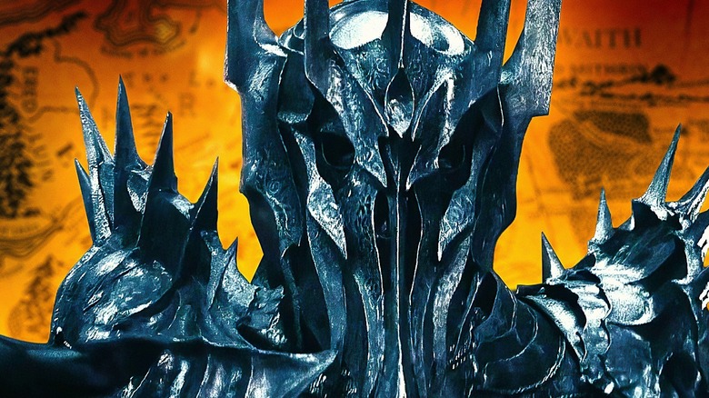 Sauron représenté sur fond de carte de la Terre du Milieu
