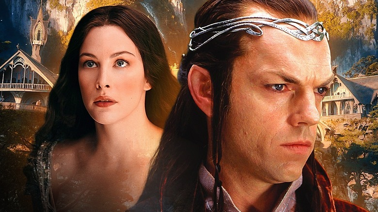 Arwen et Elrond avec Rivendell derrière eux